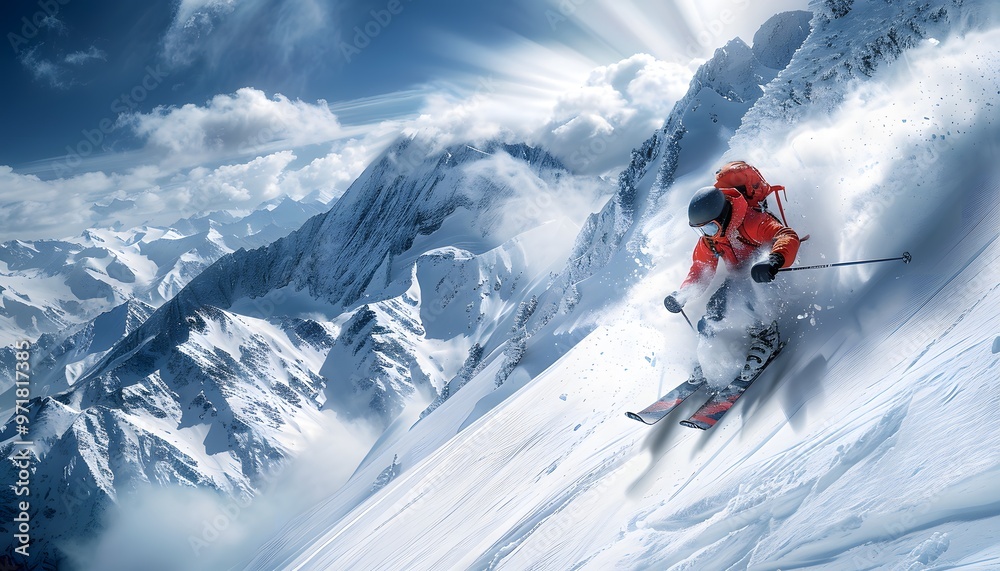 Skier jumping in snowy mountains. Skier jumping in snowy mountains.