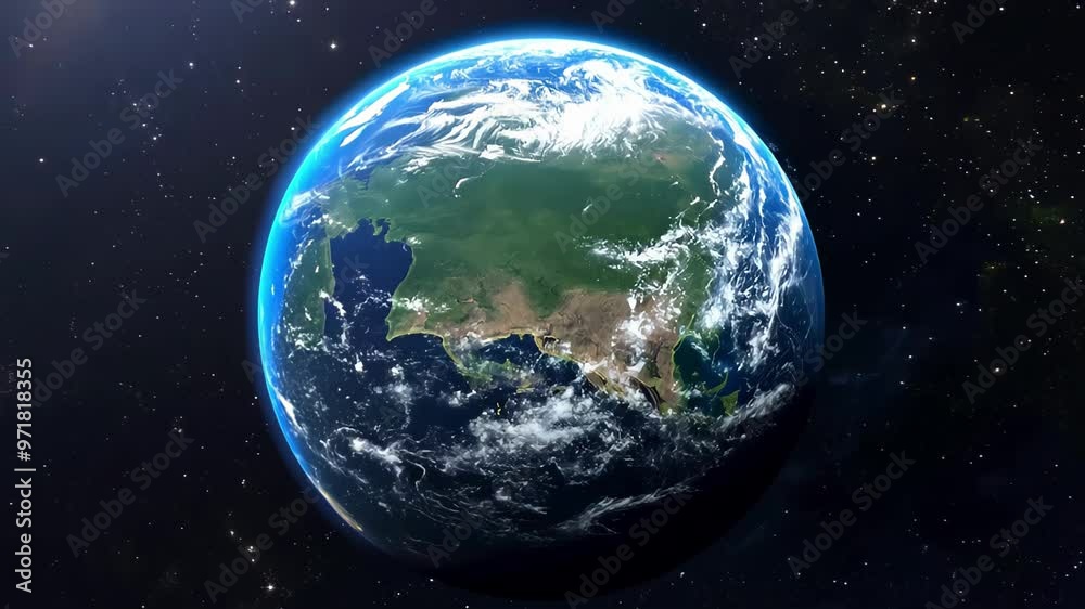 Planet Earth viewed from space, surrounded by stars in a vast galaxy. Concept of space exploration, Earth in the universe, environmental awareness, and global unity Planet Earth viewed from space, surrounded by stars in a vast galaxy. Concept of space exploration, Earth in the universe, environmental awareness, and global unity
