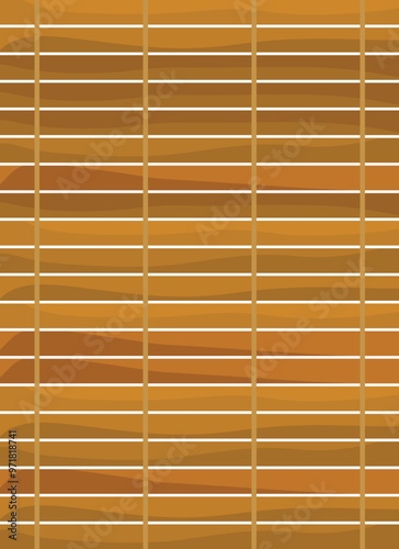 Light brown jalousie made of thin wooden planks connected by textile tapes