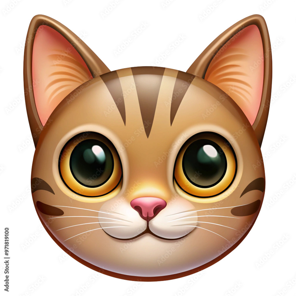 Cute Cat Emoji with Big Eyes and Whiskers on Transparent Background Cute Cat Emoji with Big Eyes and Whiskers on Transparent Background