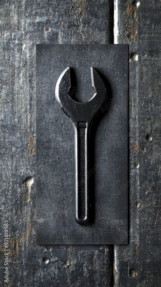 Bold graphic wrench layout on a textured metal background creates a striking business card ideal for mechanics or tradespeople Bold graphic wrench layout on a textured metal background creates a striking business card ideal for mechanics or tradespeople