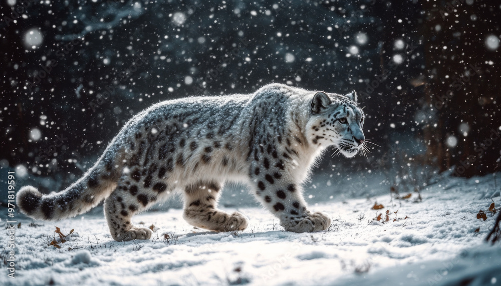 Snow leopard, white leopard in snow mountains, white snow leopard walking Snow leopard, white leopard in snow mountains, white snow leopard walking