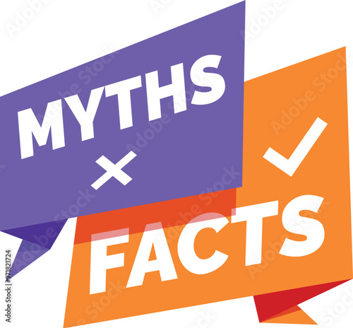 Two speech bubbles, one showing myths with a cross sign and the other facts with a check mark sign