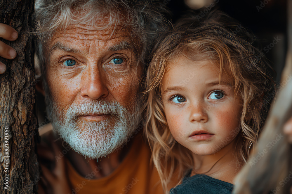 Grandparents and their grandchildren playing in a backyard treehouse, creating lasting memories. Concept of imaginative play and adventure. Grandparents and their grandchildren playing in a backyard treehouse, creating lasting memories. Concept of imaginative play and adventure.