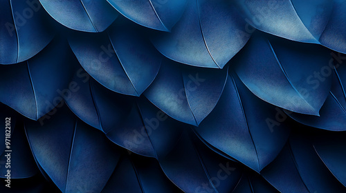 Azure Avian Armor: A mesmerizing close-up of overlapping blue feathers, evoking the majestic beauty and intricate detail of a bird's plumage. 