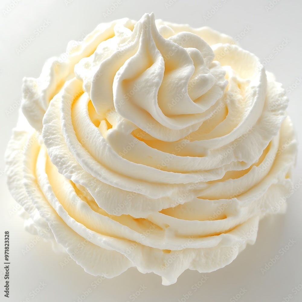 Whipped cream, close up of white fluffy swirls. Delicious dessert topping, cake decoration, bakery ingredient. Whipped cream, close up of white fluffy swirls. Delicious dessert topping, cake decoration, bakery ingredient.