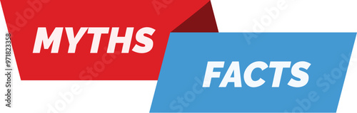 Two overlapping web banners, one red and one blue, comparing myths and facts