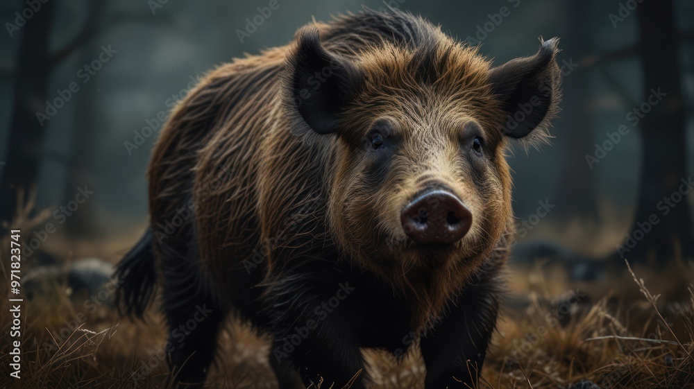 illustration of a realistic boar in a forest illustration of a realistic boar in a forest