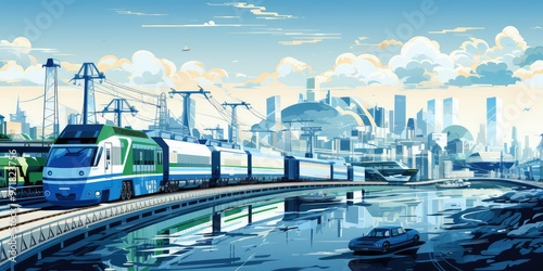 Wallpaper Mural Train on a bridge over water Torontodigital.ca