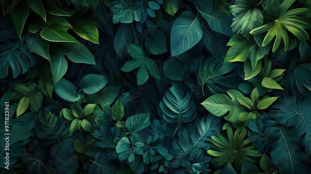 Dense Tropical Leaves with Dark and Moody Lighting Dense Tropical Leaves with Dark and Moody Lighting