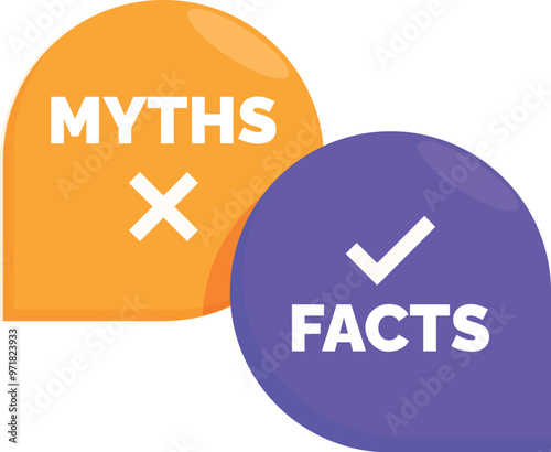 Two speech bubbles showing the difference between myths and facts, one marked with an x and the other with a checkmark