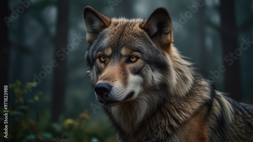 illustration of a wolf in a jungle