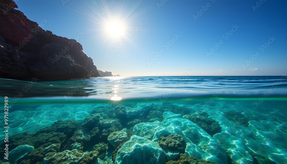 Fototapeta premium Above and Below the Surface of the Ocean