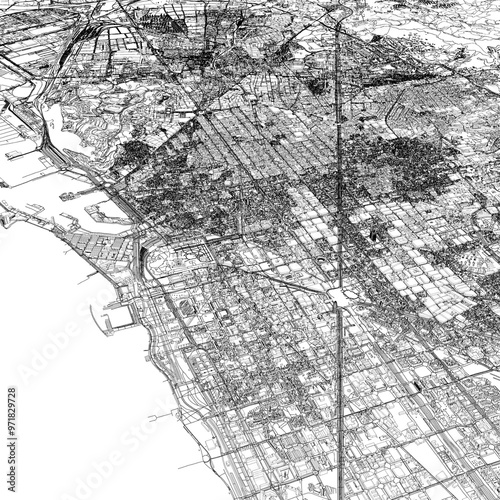 Canvas Print 3D illustration of city and urban in Barcelona Spain
