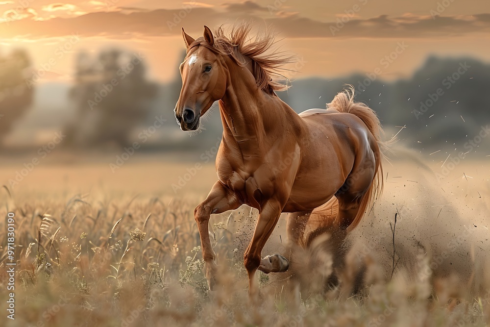 Fototapeta premium Horse galloping in beautiful scenery.