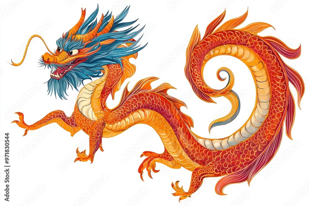 Serpentine dragon depiction: visual representation of dragon, showcasing its mythical features such as wings, horns, flames, capturing essence of both European and Eastern dragon lore Serpentine dragon depiction: visual representation of dragon, showcasing its mythical features such as wings, horns, flames, capturing essence of both European and Eastern dragon lore