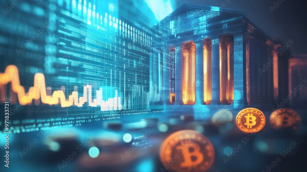 Fototapeta premium Bitcoin Cryptocurrency and Traditional Finance