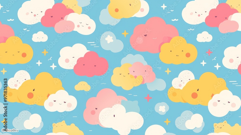 Pattern design featuring adorable pastel hued clouds Ideal for a simple and delightful aesthetic Pattern design featuring adorable pastel hued clouds Ideal for a simple and delightful aesthetic