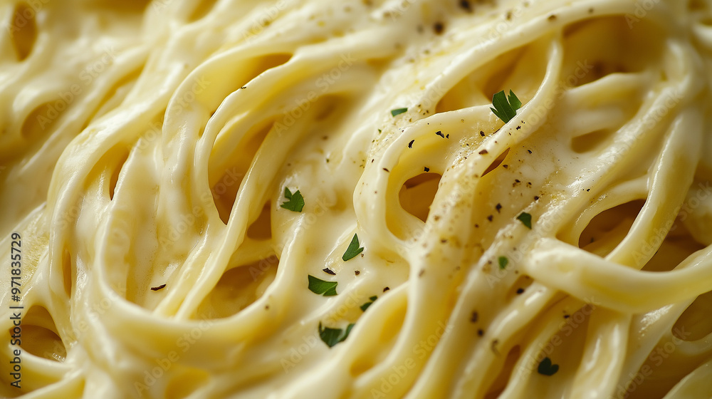 a close-up, top-down view of fettuccine alfredo, filling the entire frame with the focus on the pasta's intricate details a close-up, top-down view of fettuccine alfredo, filling the entire frame with the focus on the pasta's intricate details