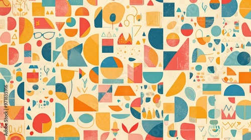 Wallpaper Mural Colorful geometric shapes wallpaper design for kids featuring cute patterns in a repeating swatch style Torontodigital.ca