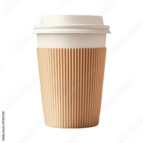 Wallpaper Mural A stylish disposable coffee cup with a ribbed sleeve isolated on a white background, transparent background. Torontodigital.ca