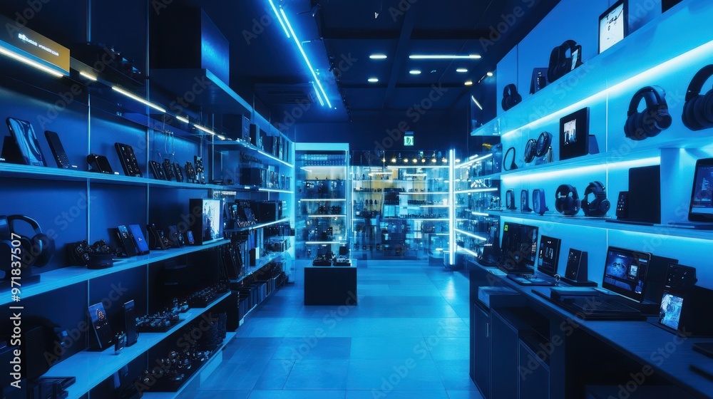 Electronics Store with Blue Lighting Electronics Store with Blue Lighting