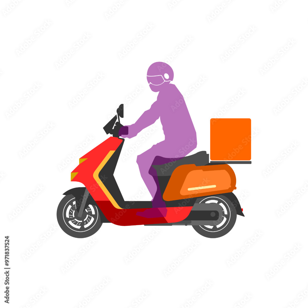 delivery scooter and driver with package sign delivery scooter and driver with package sign