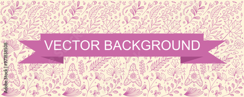 A pink banner and background design with a pink floral pattern. A horizontal banner with a cream background featuring a delicate pattern of pink floral and botanical illustrations.