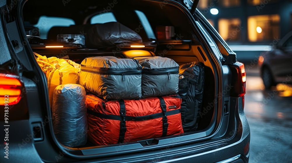 Car trunk packed with luggage ready for road trip Car trunk packed with luggage ready for road trip