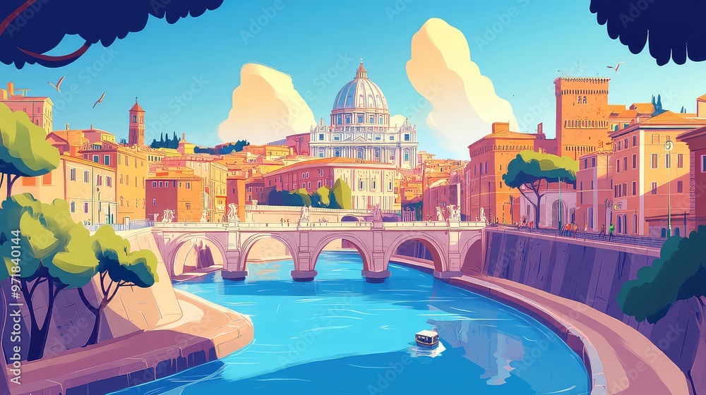 Obraz premium Illustrations of Buildings and Areas for Famous Tours in Italy, Generative AI
