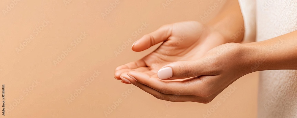Fototapeta premium Flat design of a hand massage session, showing closeup hands with clean, geometric forms and a calming background Wellness Massage, Hand therapy