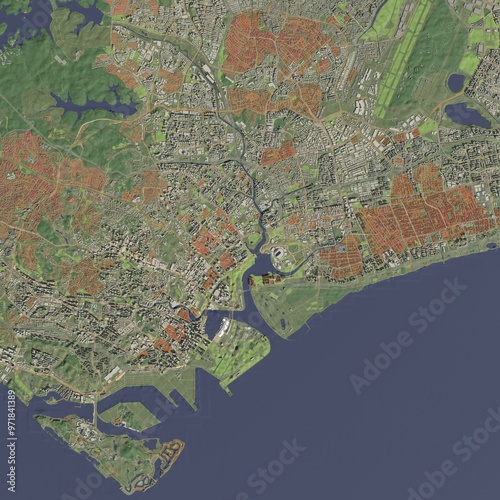 Photography 3D illustration of city and urban Singapore