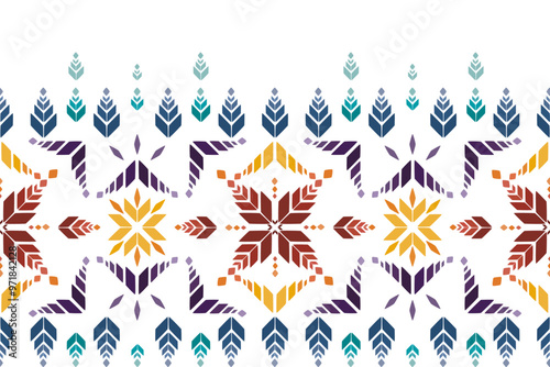Vector illustration of an ethnic geometric pattern. Bohemian seamless pattern. Embroidery. Seamless traditional design pattern for fabrics, backgrounds, carpets, wallpapers, clothes, and pillowcases.

