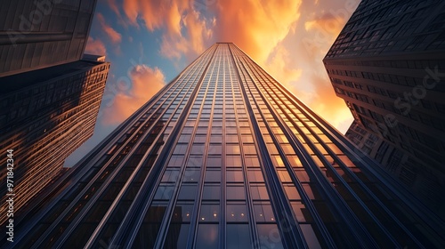 Wallpaper Mural A Tall Glass Skyscraper at Sunset with Cloudy Skies Torontodigital.ca