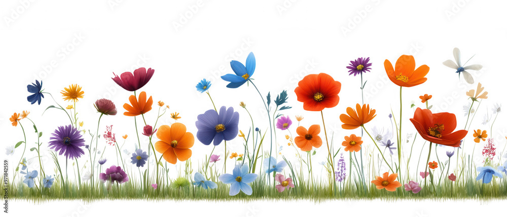 Obraz premium Vibrant Floral Border in Diverse Colors with Central Dividing Line