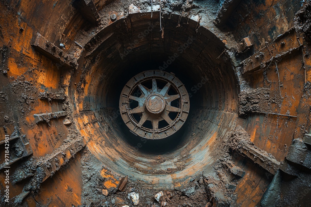 Rusty Industrial Wheel Inside Tunnel Rusty Industrial Wheel Inside Tunnel