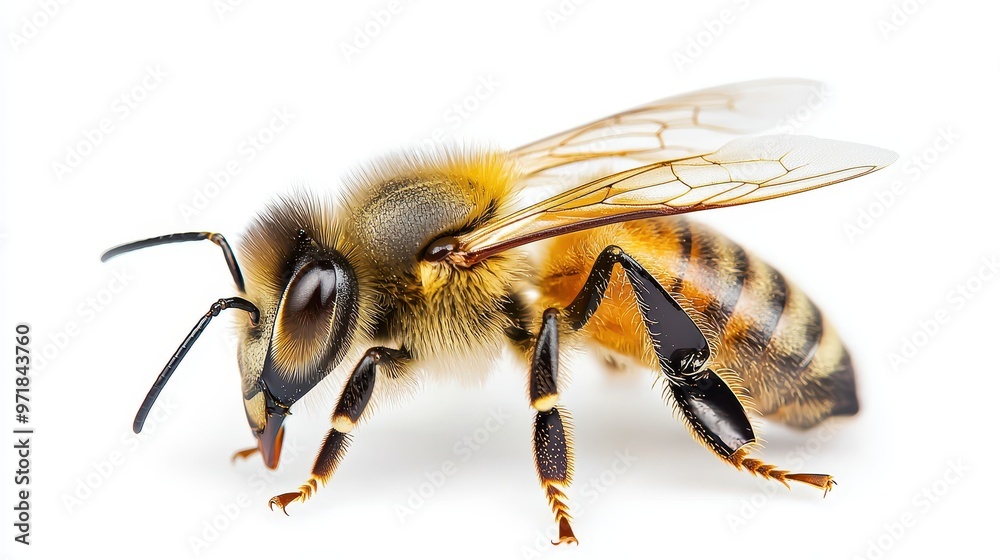 Close up Macro Photography of a Honey Bee Isolated on White Close up Macro Photography of a Honey Bee Isolated on White