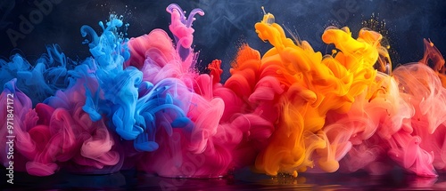 Vibrant ink explodes in water.