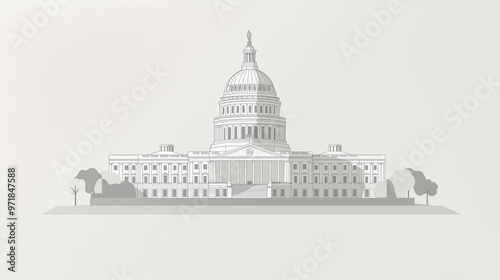 Minimalist illustration of the U.S. Capitol building, light gray background with copy space photo