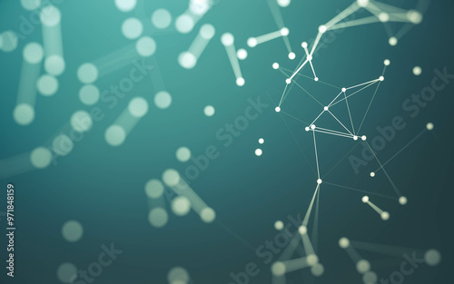 Abstract background. Molecules technology with polygonal shapes, connecting dots and lines. Connection structure. Big data visualization.