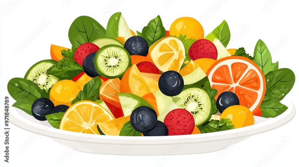 Fresh Fruit Salad with Kiwi Orange Lemon and Berries Fresh Fruit Salad with Kiwi Orange Lemon and Berries