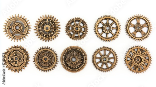 Vintage Metal Gears on White Background