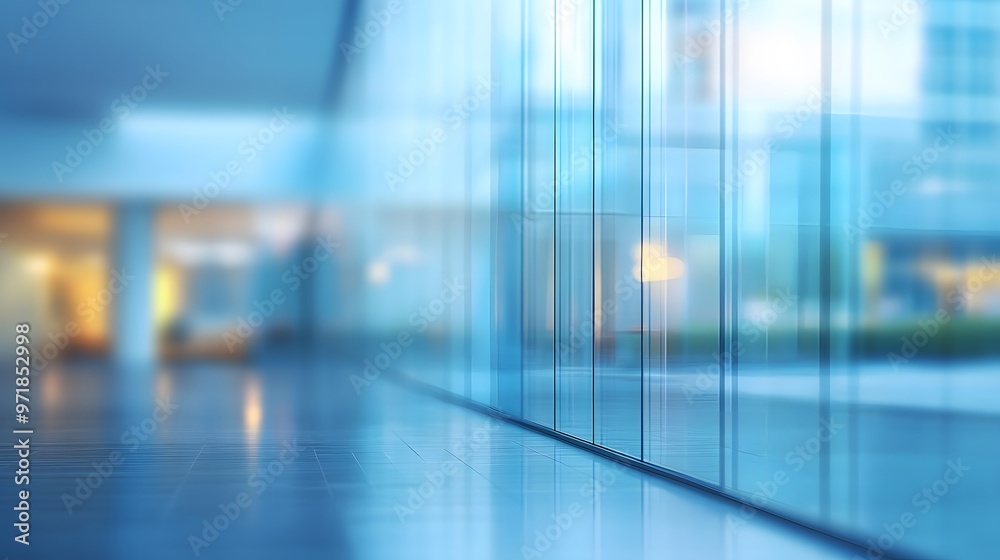 Glass Wall and Tiled Floor in a Modern Office Building Glass Wall and Tiled Floor in a Modern Office Building