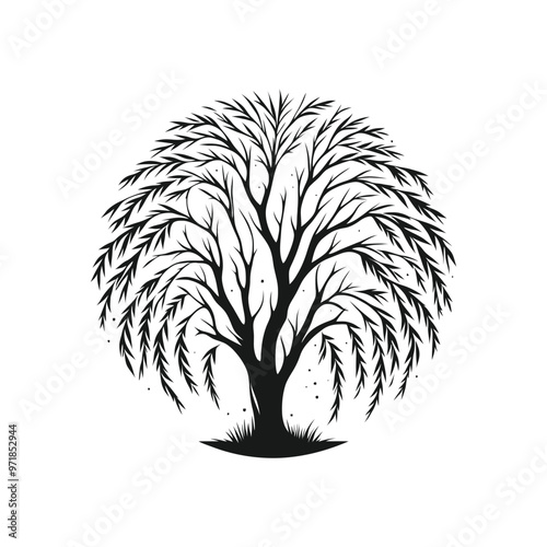 Detailed Willow Tree Silhouette Vector – High-Quality Nature-Themed Illustration for Branding, Stationery, and Digital Use
