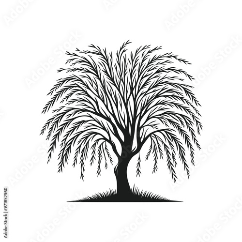 Detailed Willow Tree Silhouette Vector – High-Quality Nature-Themed Illustration for Branding, Stationery, and Digital Use