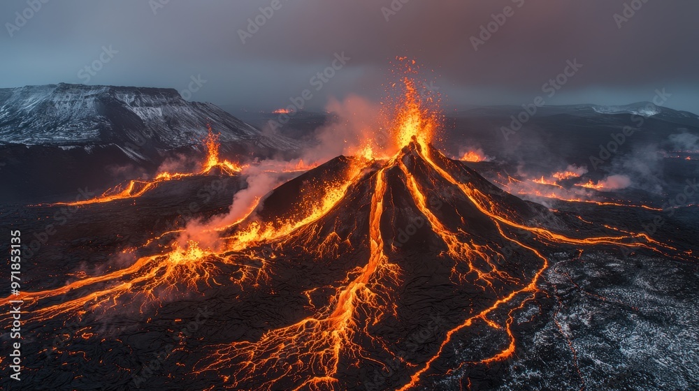 Erupting Volcano with Lava Flow and Smoke Erupting Volcano with Lava Flow and Smoke