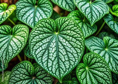 A delicate, emerald green three-lobed leaf plant with intricate veins and delicate stems grows in a lush, vibrant photo