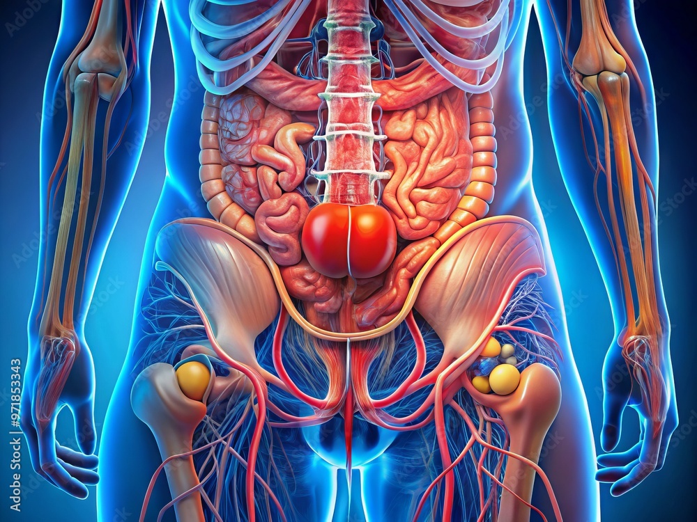 Rectate Clot A detailed anatomical illustration of the human rectal area showing ...