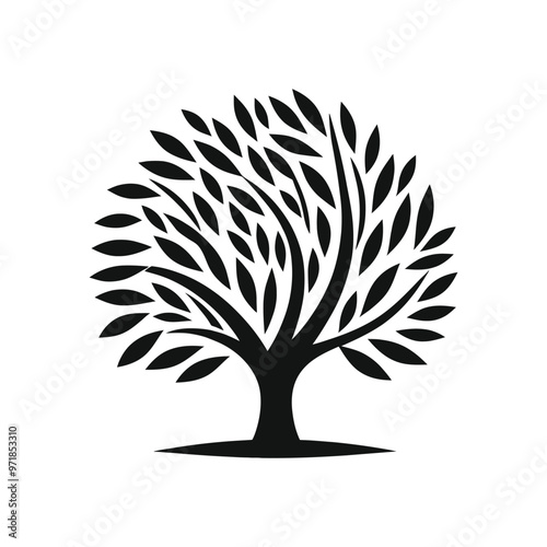 Elegant Willow Tree Silhouette Vector for Nature, Wedding Invitations, Wall Art, and Landscape-Themed Projects