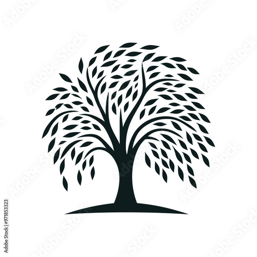 Elegant Willow Tree Silhouette Vector for Nature, Wedding Invitations, Wall Art, and Landscape-Themed Projects
